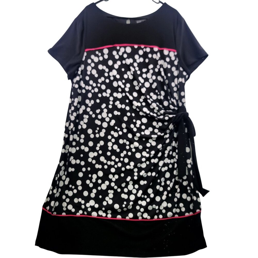 Karin Stevens Womens Black White Polka Dot Dress 22W Short Sleeve Tie Waist